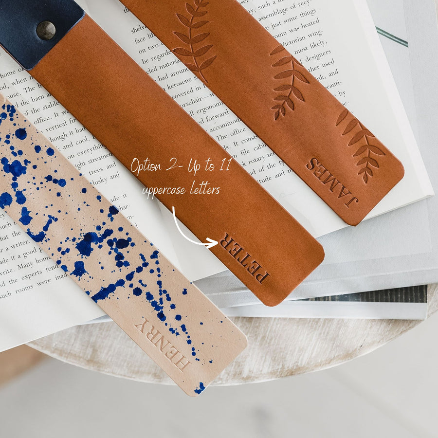 Yellow & Navy Leather Bookmark