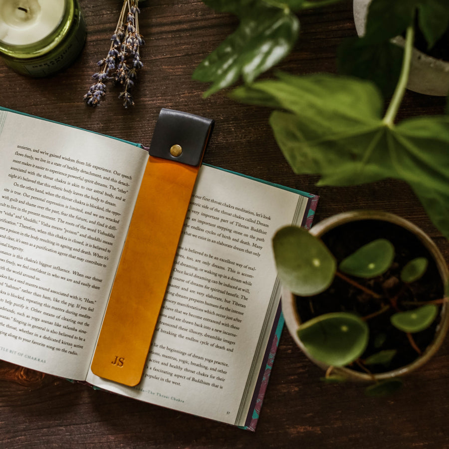 Mustard leather bookmark